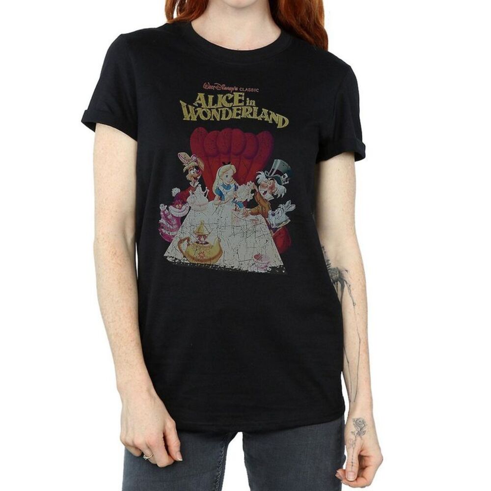 Alice In Wonderland Womens/Ladies Poster Cotton Boyfriend T-Shirt / Black